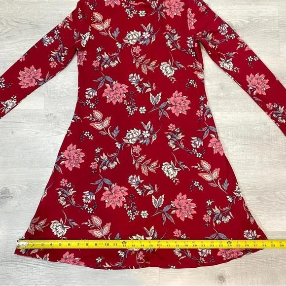 Rebel Sugar M Floral  Mock-Neck Long Sleeve Red Floral Print Dress with flare - Picture 12 of 17